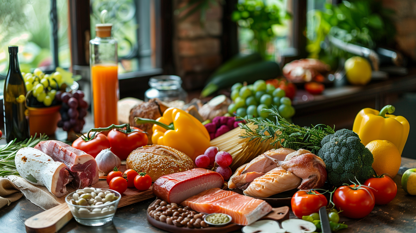 Здорове планування харчування - різноманітні продукти на столі